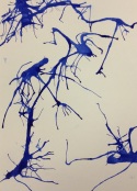 Before shot of a student's abstract blue ink painting