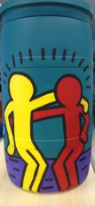 One side of the Haring-inspired rain barrel.